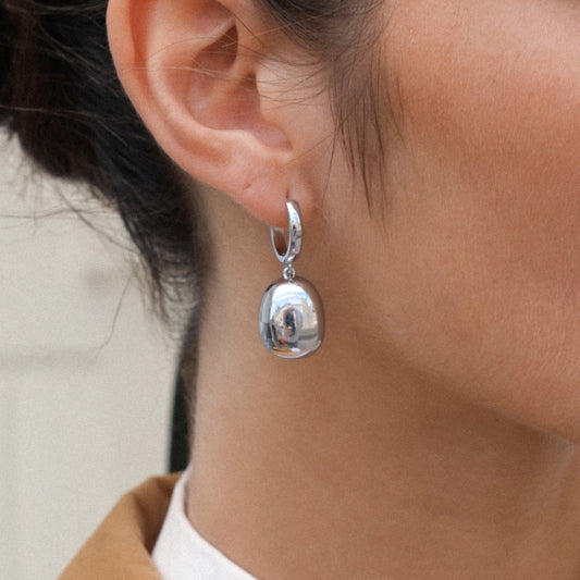 Silver Coffee Bean Drop Earrings