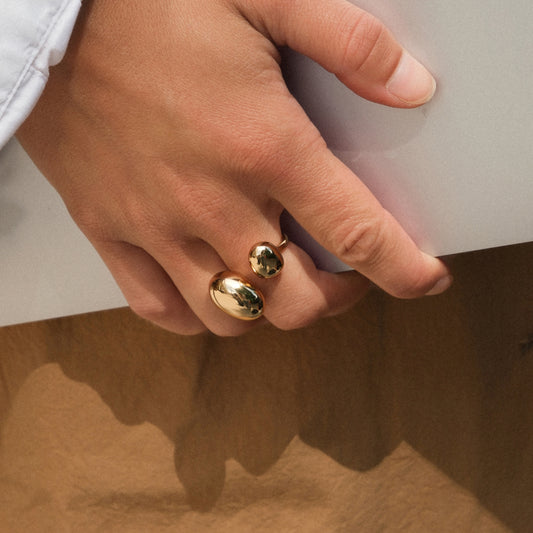 Gold Coffee Bean Double Bead Ring