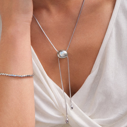 Silver Coffee Bean Tassel Necklace