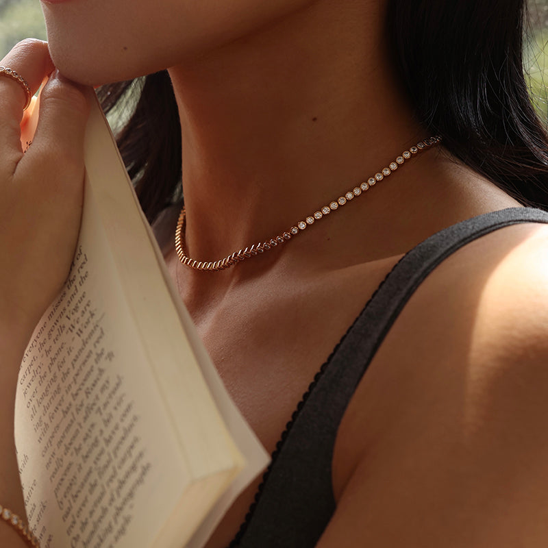Collier tennis sucre doré