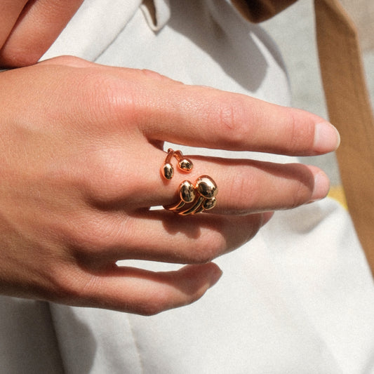 Golden Coffee Bean Floral Cluster Ring