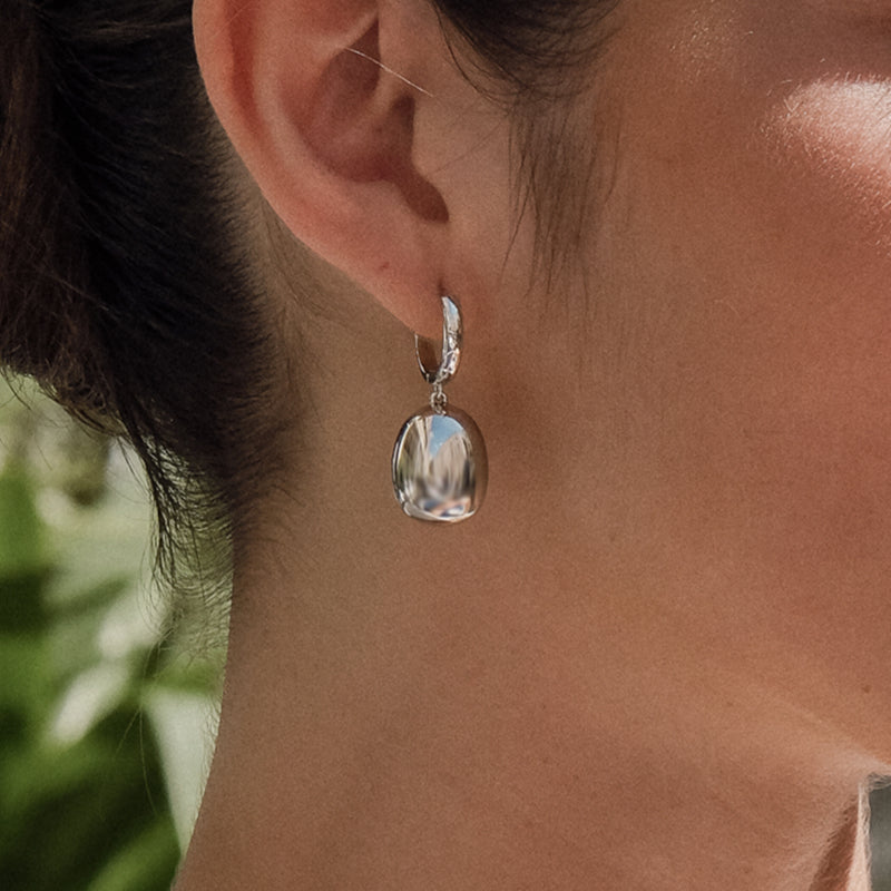 Silver Coffee Bean Drop Earrings