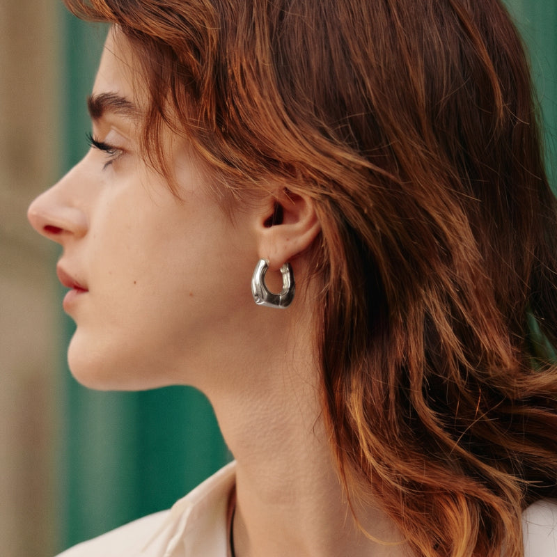 Silver Coffee Mug Hoop Earrings