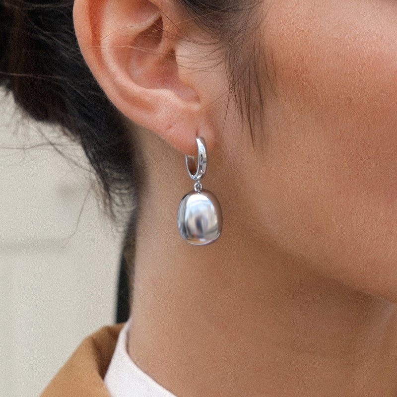 Silver Coffee Bean Drop Earrings