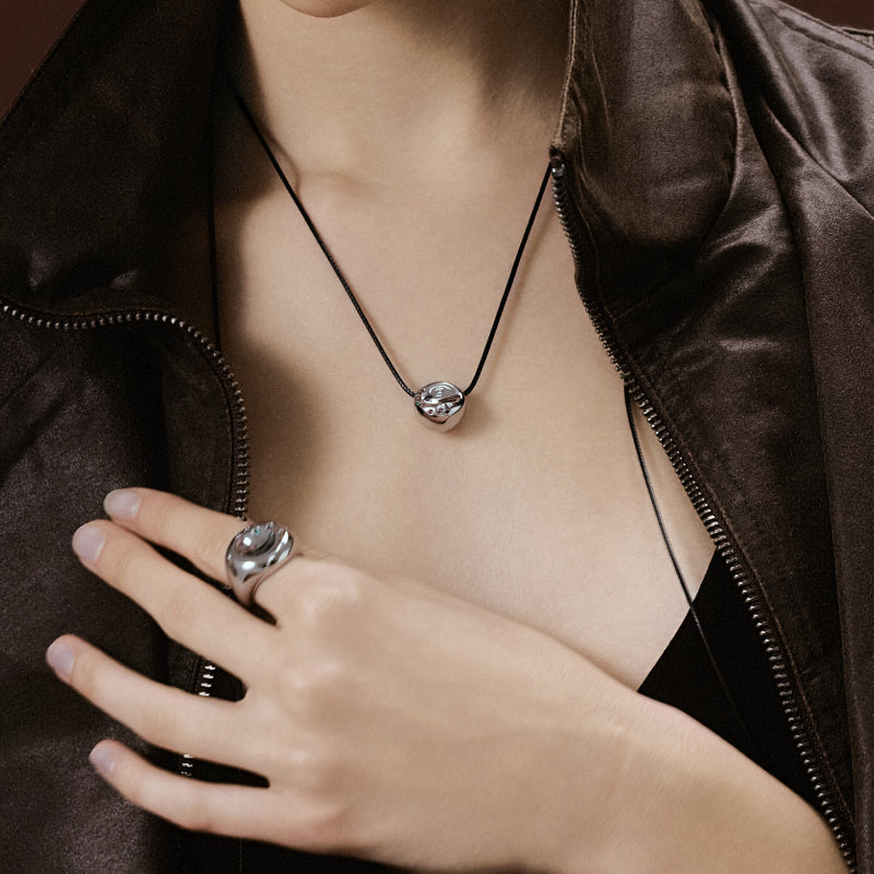 Silver Bagel Cord Necklace