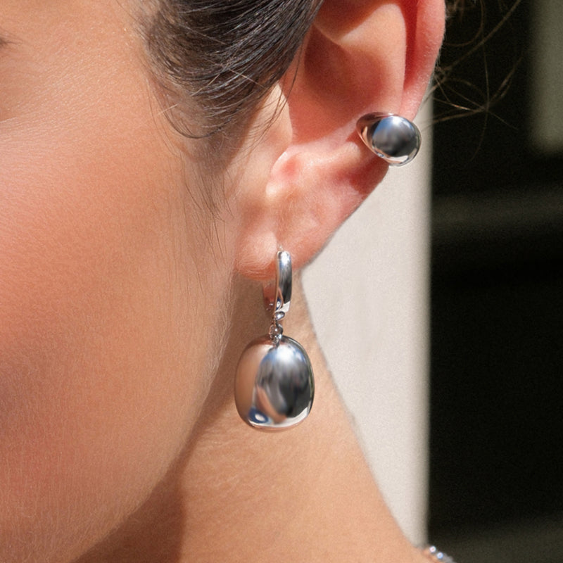 Silver Coffee Bean Drop Earrings