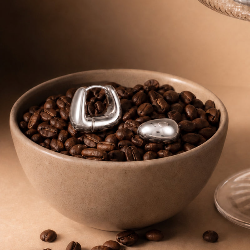 Silver Coffee Mug Hoop Earrings