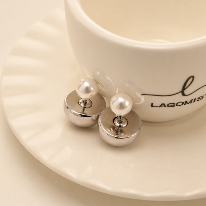 Pendientes de botón de café con leche plateados