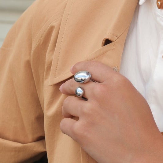 Gold Coffee Bean Double Bead Ring
