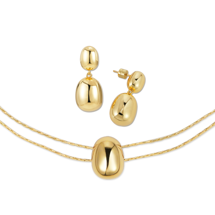 Gold Coffee Bean Necklace & Earrings Set