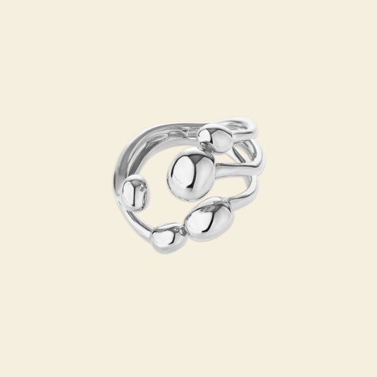 Silver Coffee Bean Floral Cluster Ring