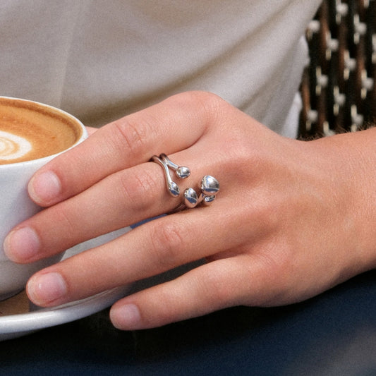 Silver Coffee Bean Floral Cluster Ring